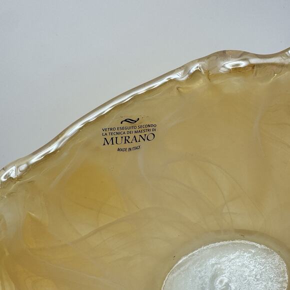 Murano Art Glass Beautiful Gold Amber Colored Ruffled Vase with sticker - Picture 5 of 10